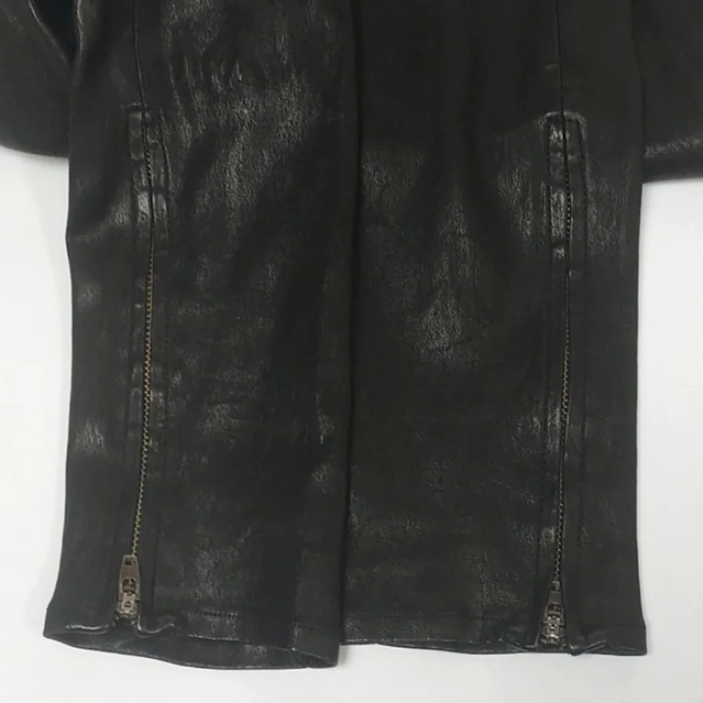 J Brand Lamb Leather Leggings Stretch Zipper Ankle Mid Rise L8001 Black Size 26